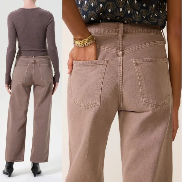 Agolde Ren Jeans Ceramic 27 Tan Brown Wide Leg High Rise Ankle Jean Copper Pants